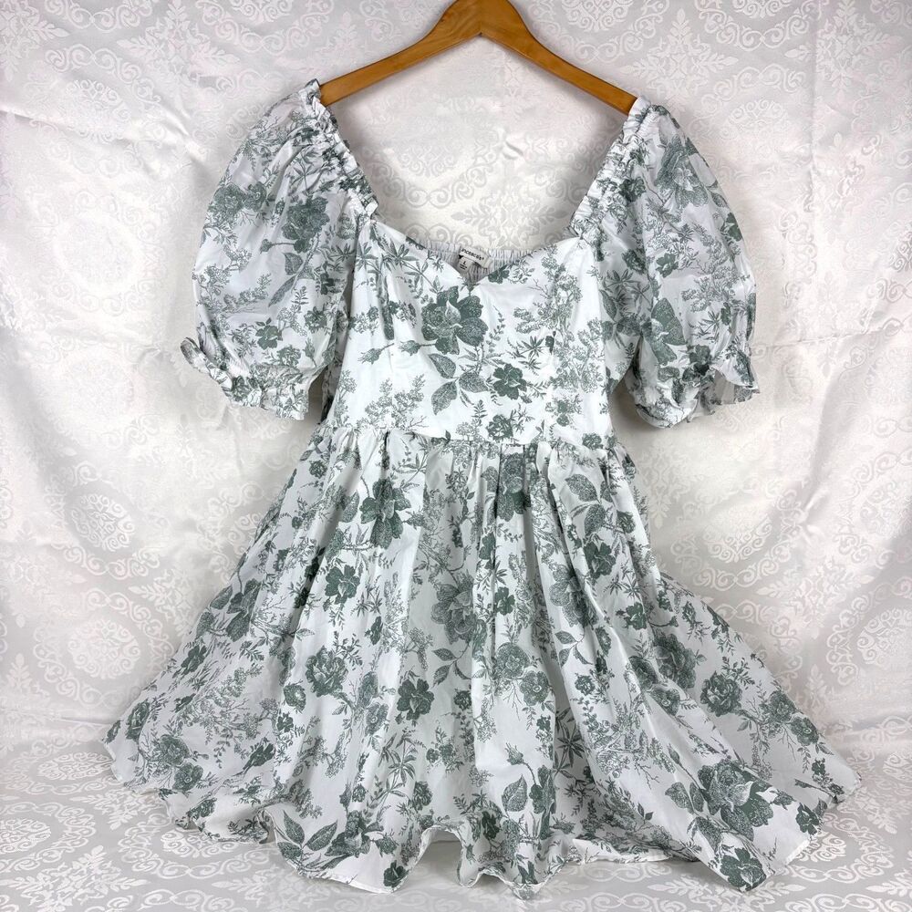 NWT Francesca's Dress White Floral Mini Puff Sleeve A-line Babydoll Engagement L